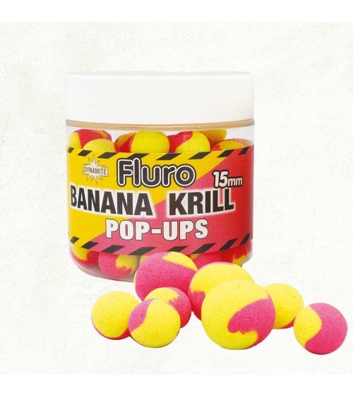 Pop-up Fluoro 15mm Two Tone Krill&Banana Dynamite - Feeder Store